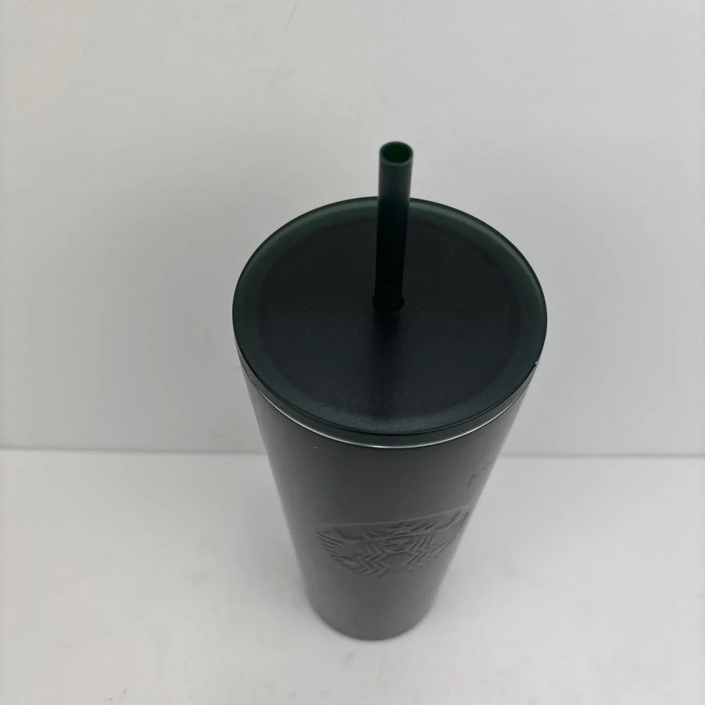Starbucks Dark Green Black‎ Gradient Ombré 24 oz Tumbler Cup With Straw
